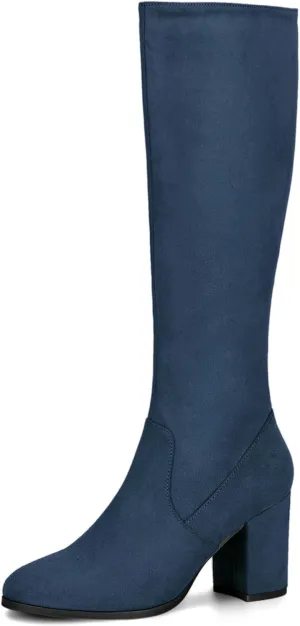 Allegra K Women's Side Zipper Chunky Heel Knee High Boots
