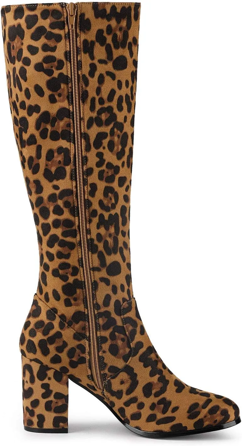 Allegra K Women's Side Zipper Chunky Heel Knee High Boots
