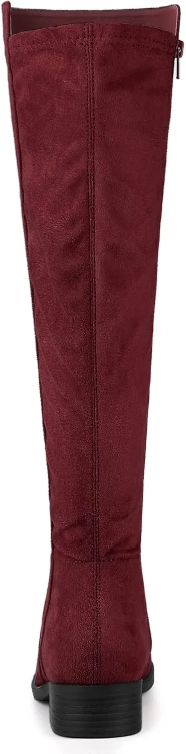 Allegra K Women's Side Zipper Chunky Heels Knee High Boots