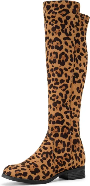 Allegra K Women's Side Zipper Chunky Heels Knee High Boots