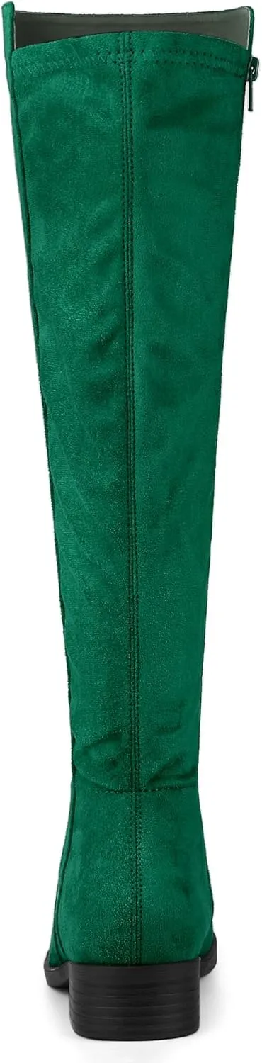 Allegra K Women's Side Zipper Chunky Heels Knee High Boots
