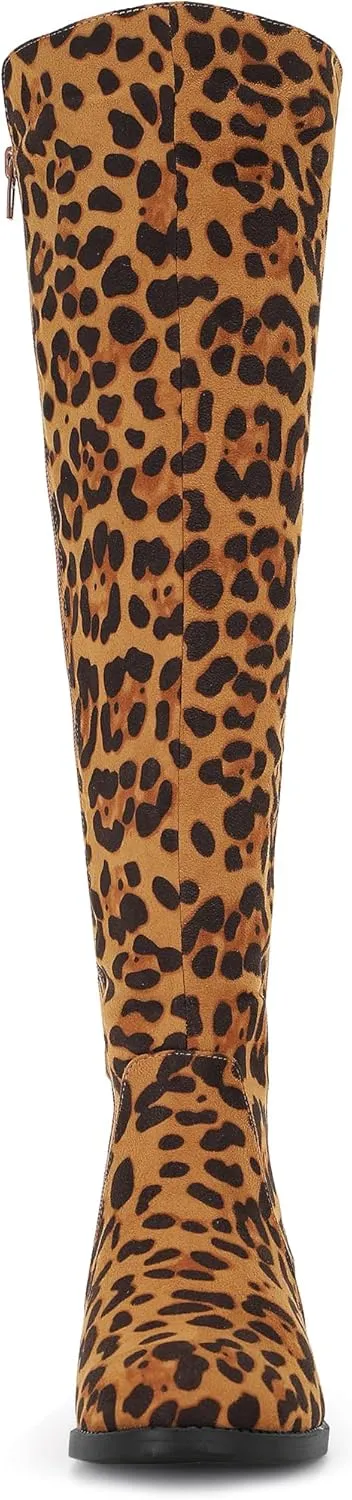 Allegra K Women's Side Zipper Chunky Heels Knee High Boots