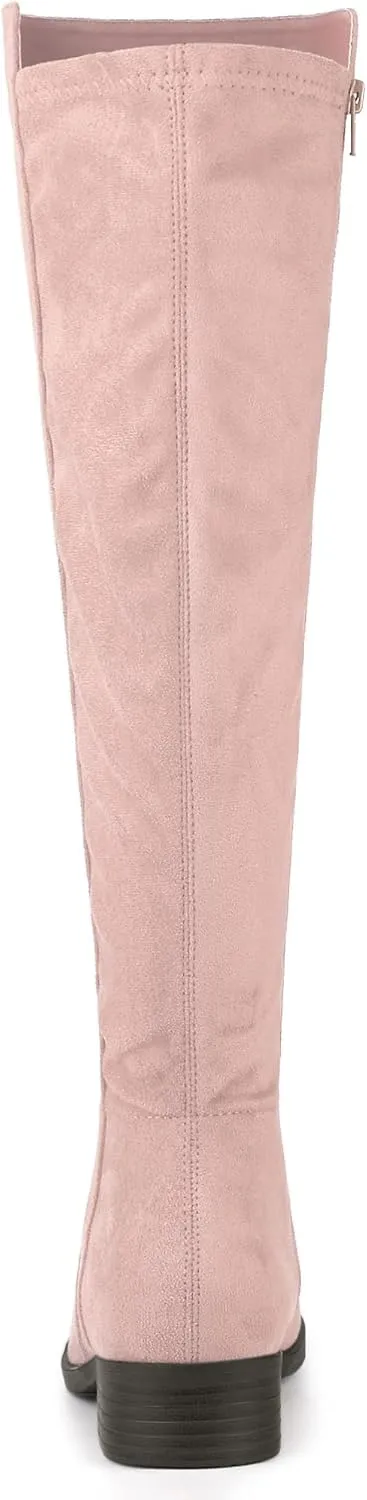 Allegra K Women's Side Zipper Chunky Heels Knee High Boots