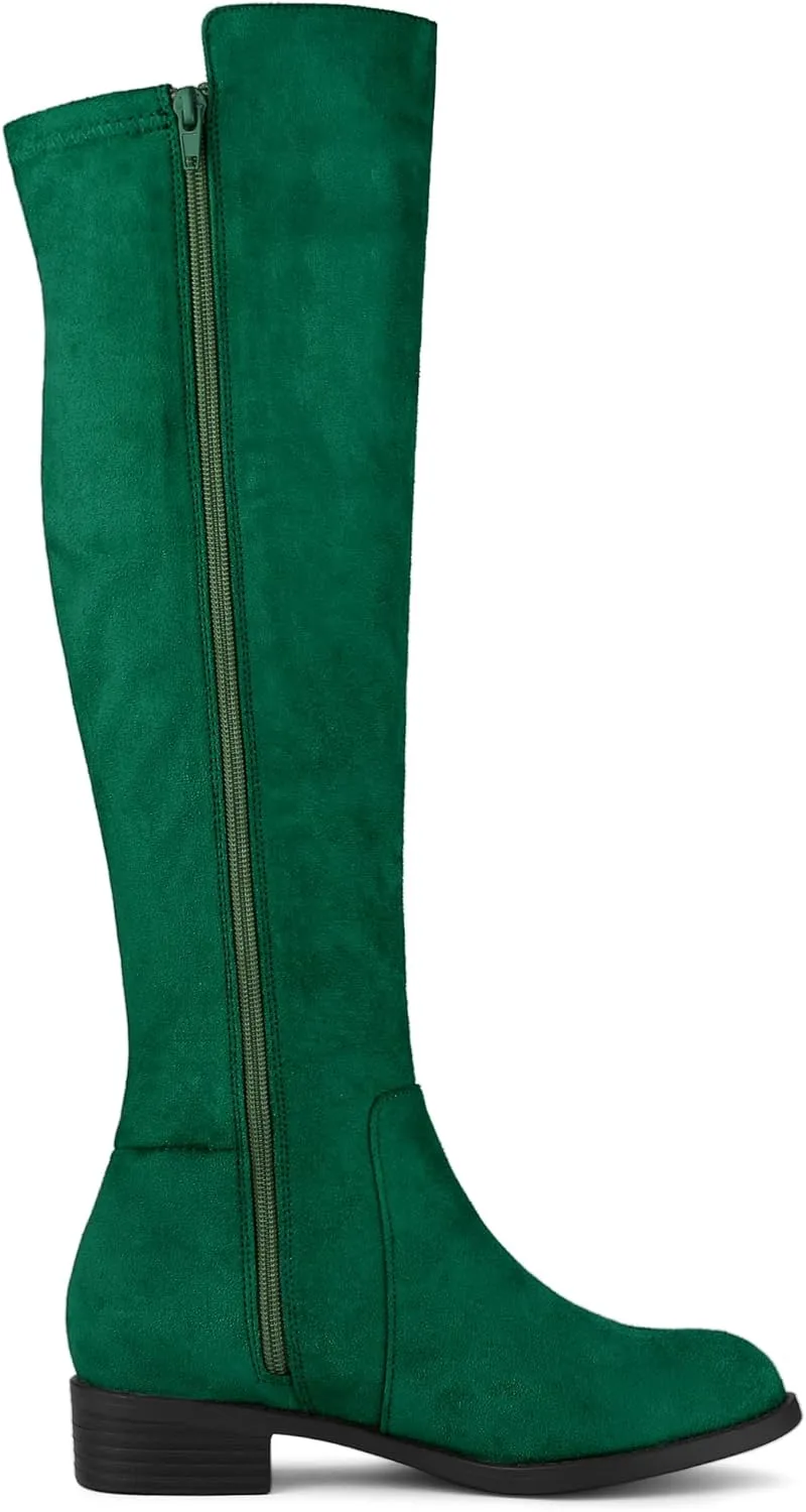 Allegra K Women's Side Zipper Chunky Heels Knee High Boots