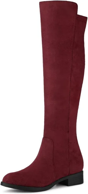 Allegra K Women's Side Zipper Chunky Heels Knee High Boots