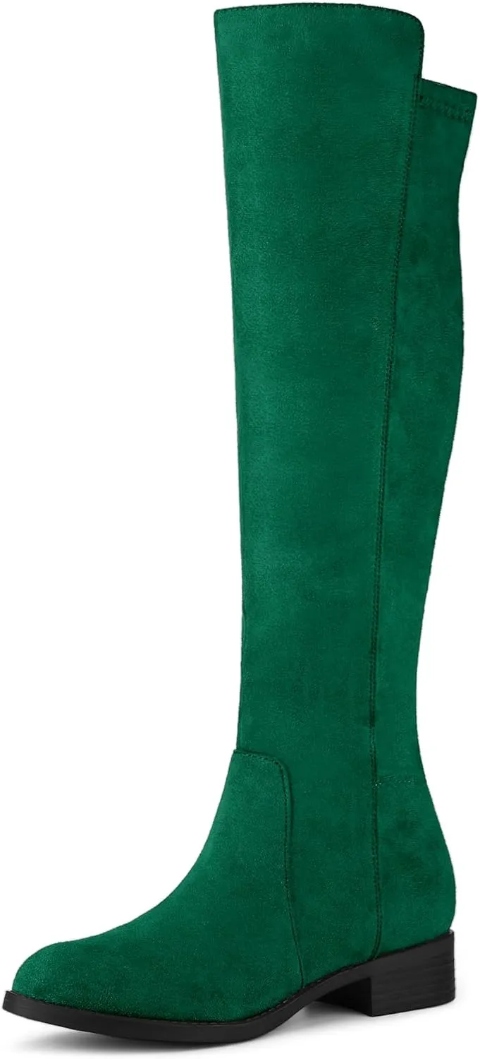 Allegra K Women's Side Zipper Chunky Heels Knee High Boots