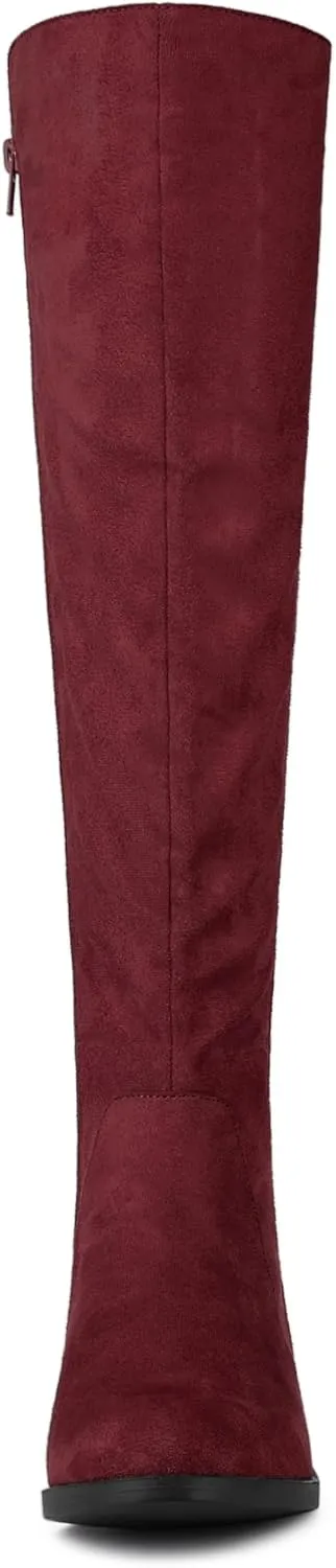 Allegra K Women's Side Zipper Chunky Heels Knee High Boots