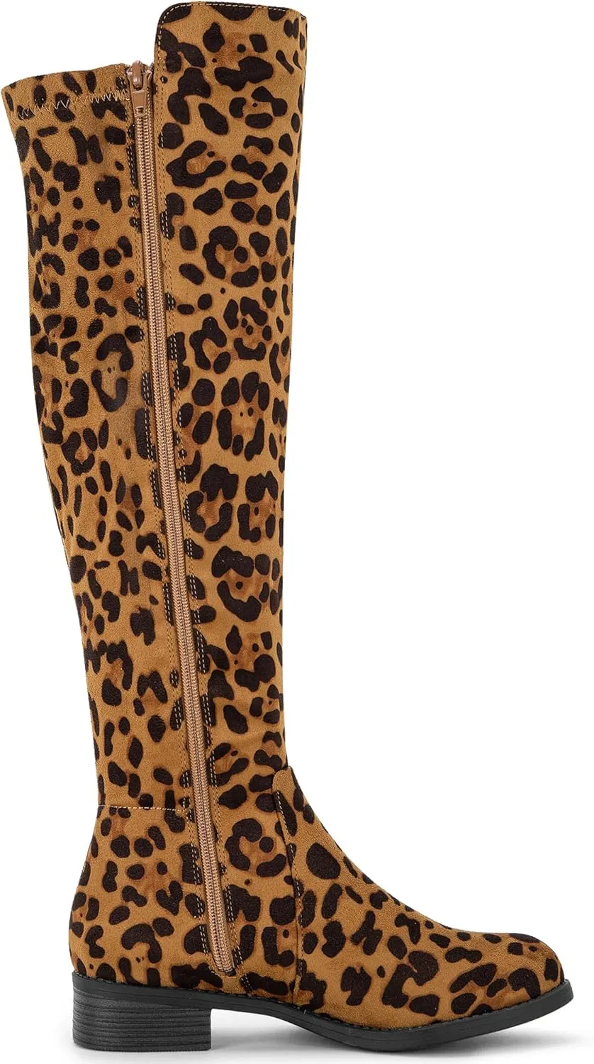 Allegra K Women's Side Zipper Chunky Heels Knee High Boots