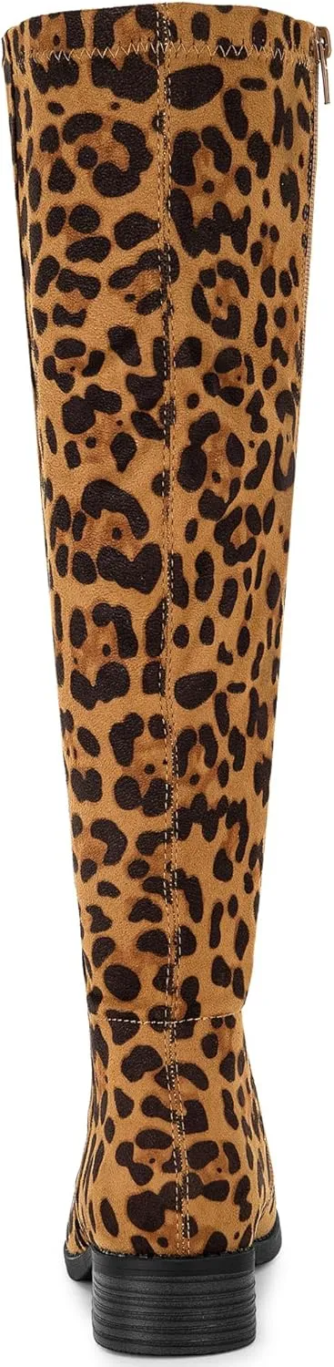 Allegra K Women's Side Zipper Chunky Heels Knee High Boots