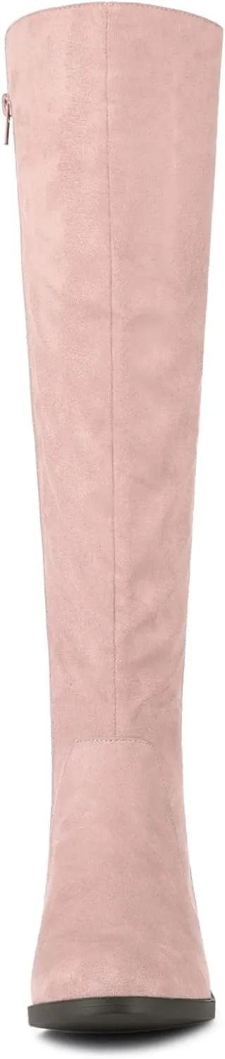Allegra K Women's Side Zipper Chunky Heels Knee High Boots