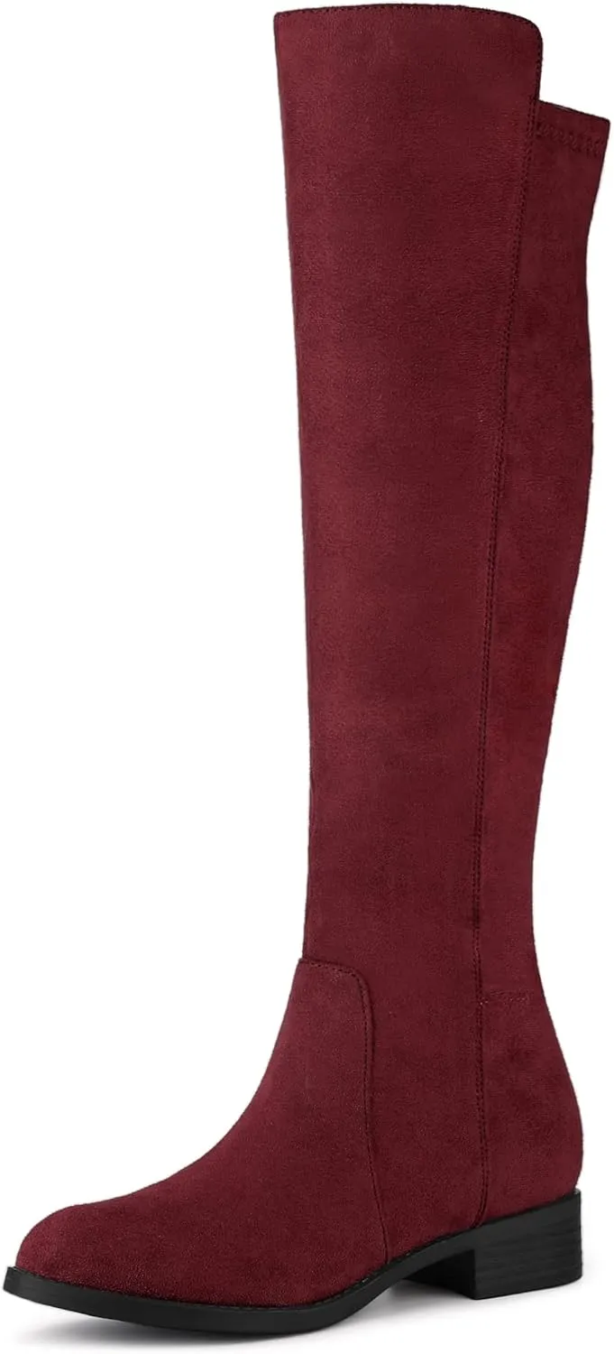 Allegra K Women's Side Zipper Chunky Heels Knee High Boots