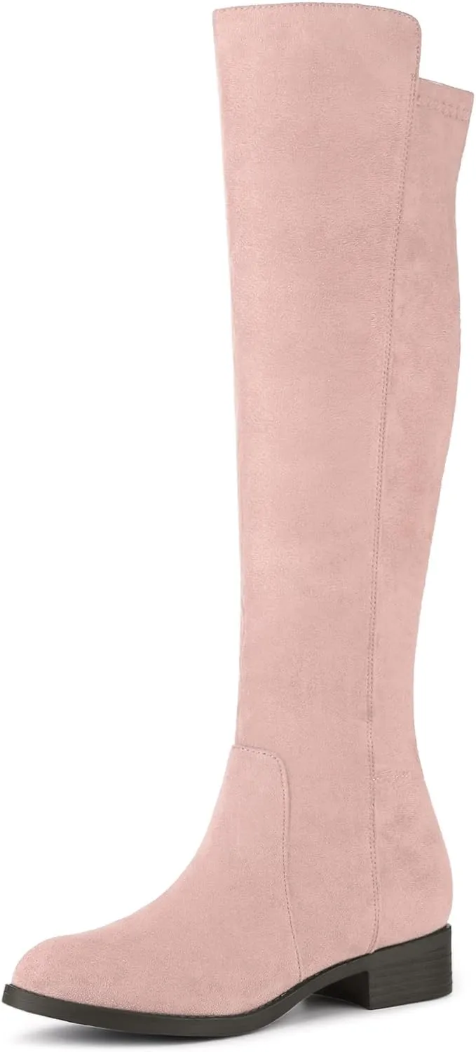 Allegra K Women's Side Zipper Chunky Heels Knee High Boots