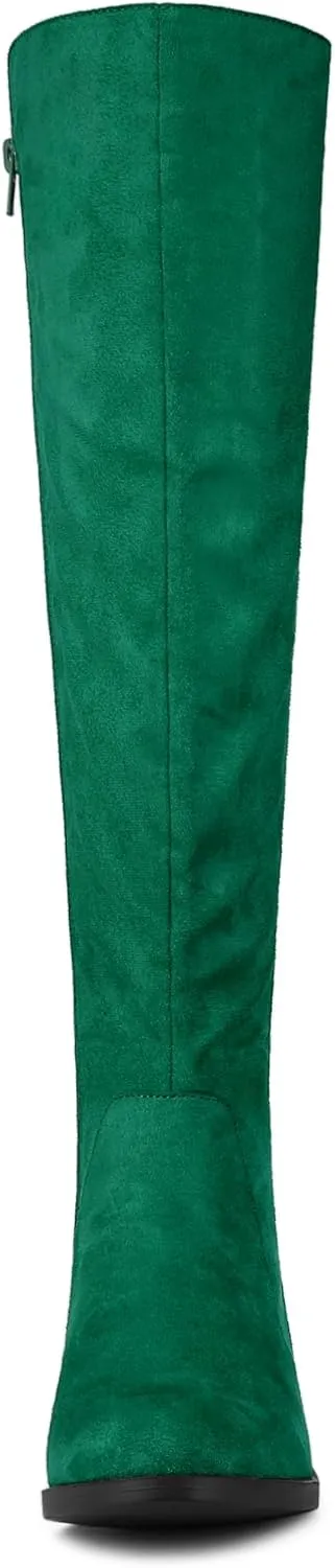 Allegra K Women's Side Zipper Chunky Heels Knee High Boots
