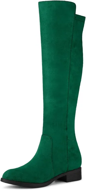 Allegra K Women's Side Zipper Chunky Heels Knee High Boots