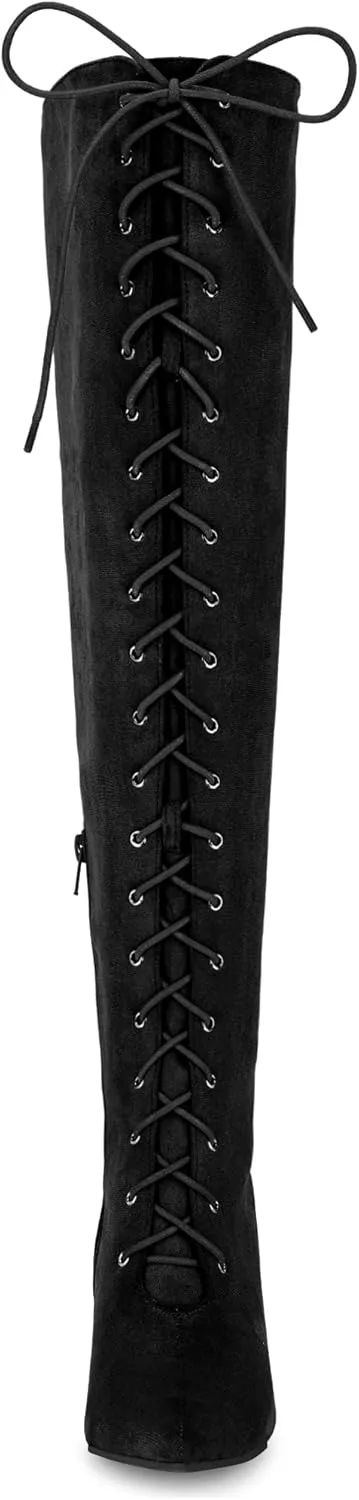 Allegra K Women's Thigh High Boots Lace Up Stiletto Heel Over Knee High Boots