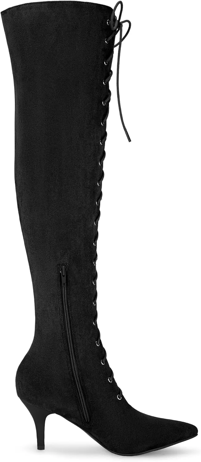 Allegra K Women's Thigh High Boots Lace Up Stiletto Heel Over Knee High Boots