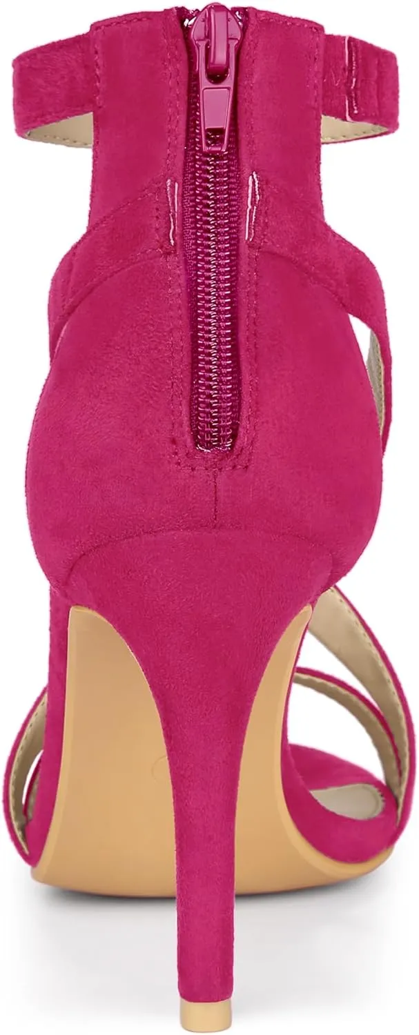 Allegra K Women's Zipper Ankle Strap Stiletto Heel Sandals