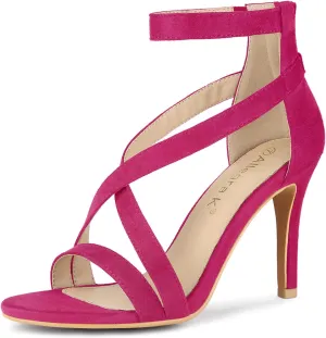 Allegra K Women's Zipper Ankle Strap Stiletto Heel Sandals