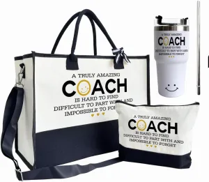 Amazing Coach Tote Bag, Canvas Tote Bag for Women, 20 oz Stainless Steel Water Cup, Shoulder Beach Bag, Coach Gifts, Travel Bag Gifts for Coach, Tote Bag With Zipper, Mothers Day Christmas Gift