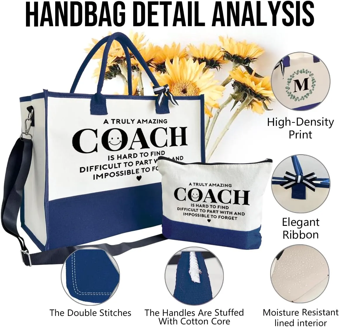 Amazing Coach Tote Bag for Women, Canvas Shoulder Beach Bag, Thank You Gift for Female Coach, Travel Bag With Zipper, Make Up Gag C1