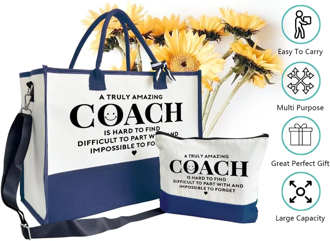 Amazing Coach Tote Bag for Women, Canvas Shoulder Beach Bag, Thank You Gift for Female Coach, Travel Bag With Zipper, Make Up Gag C1