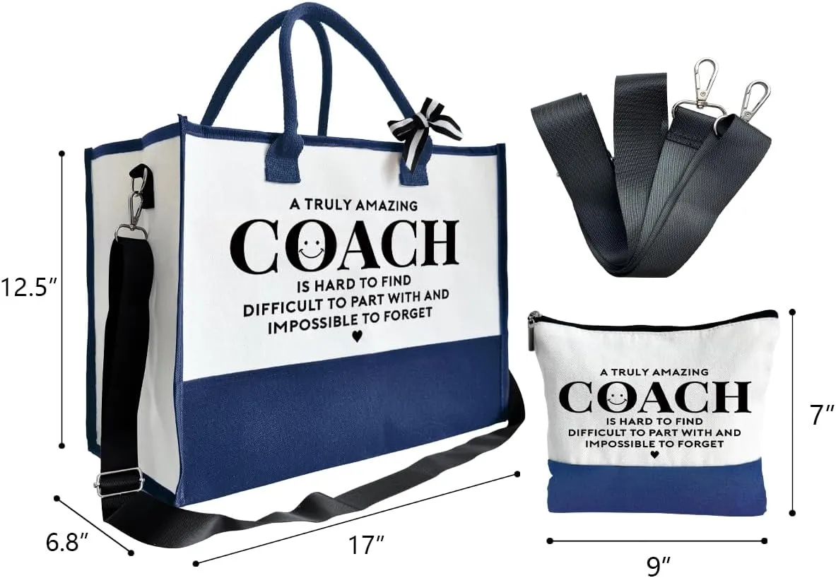 Amazing Coach Tote Bag for Women, Canvas Shoulder Beach Bag, Thank You Gift for Female Coach, Travel Bag With Zipper, Make Up Gag C1