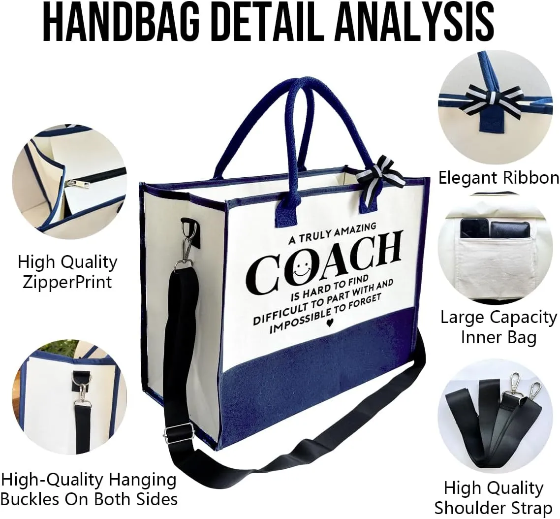 Amazing Coach Tote Bag for Women, Canvas Shoulder Beach Bag, Thank You Gift for Female Coach, Travel Bag With Zipper, Make Up Gag C1