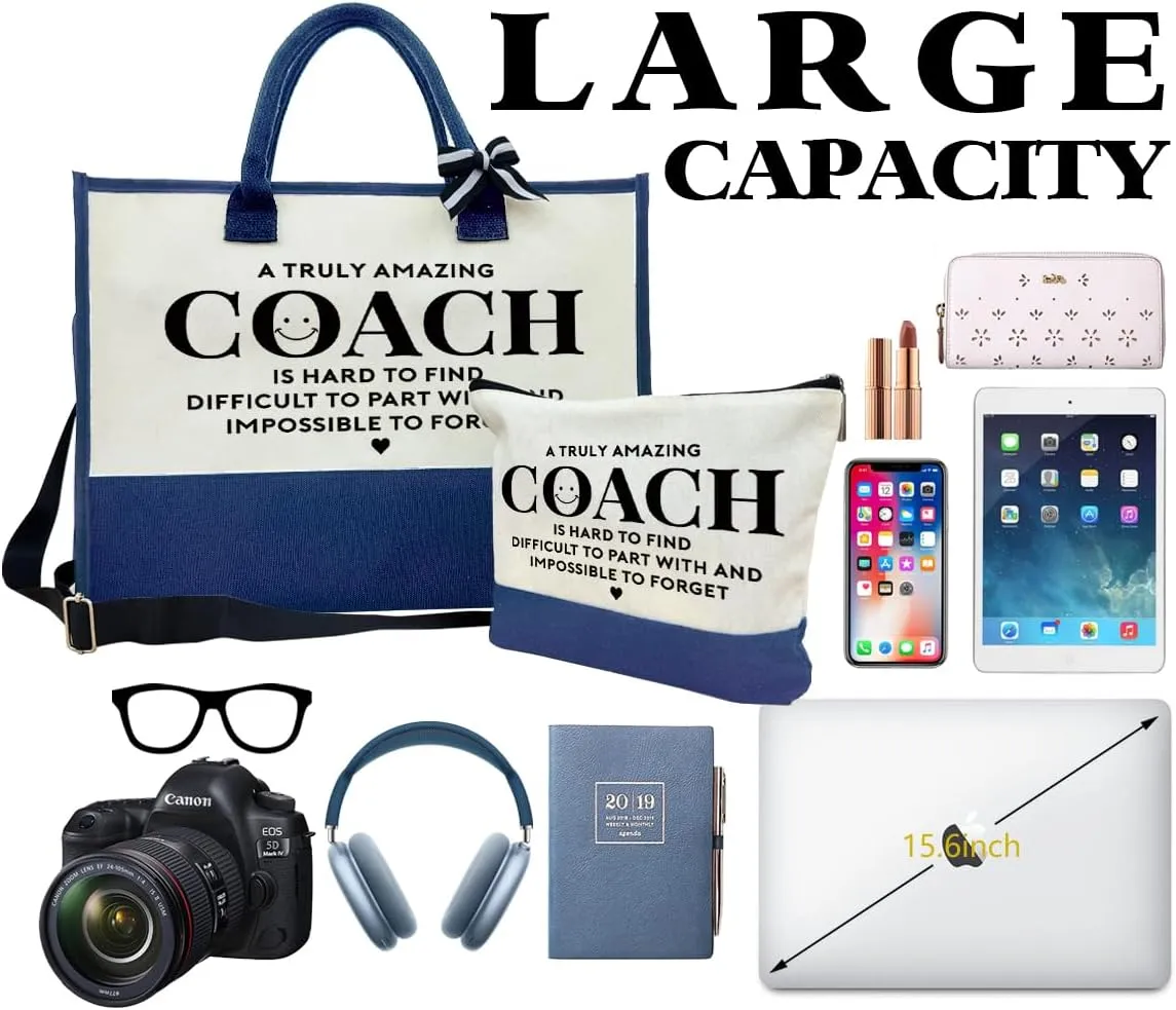 Amazing Coach Tote Bag for Women, Canvas Shoulder Beach Bag, Thank You Gift for Female Coach, Travel Bag With Zipper, Make Up Gag C1
