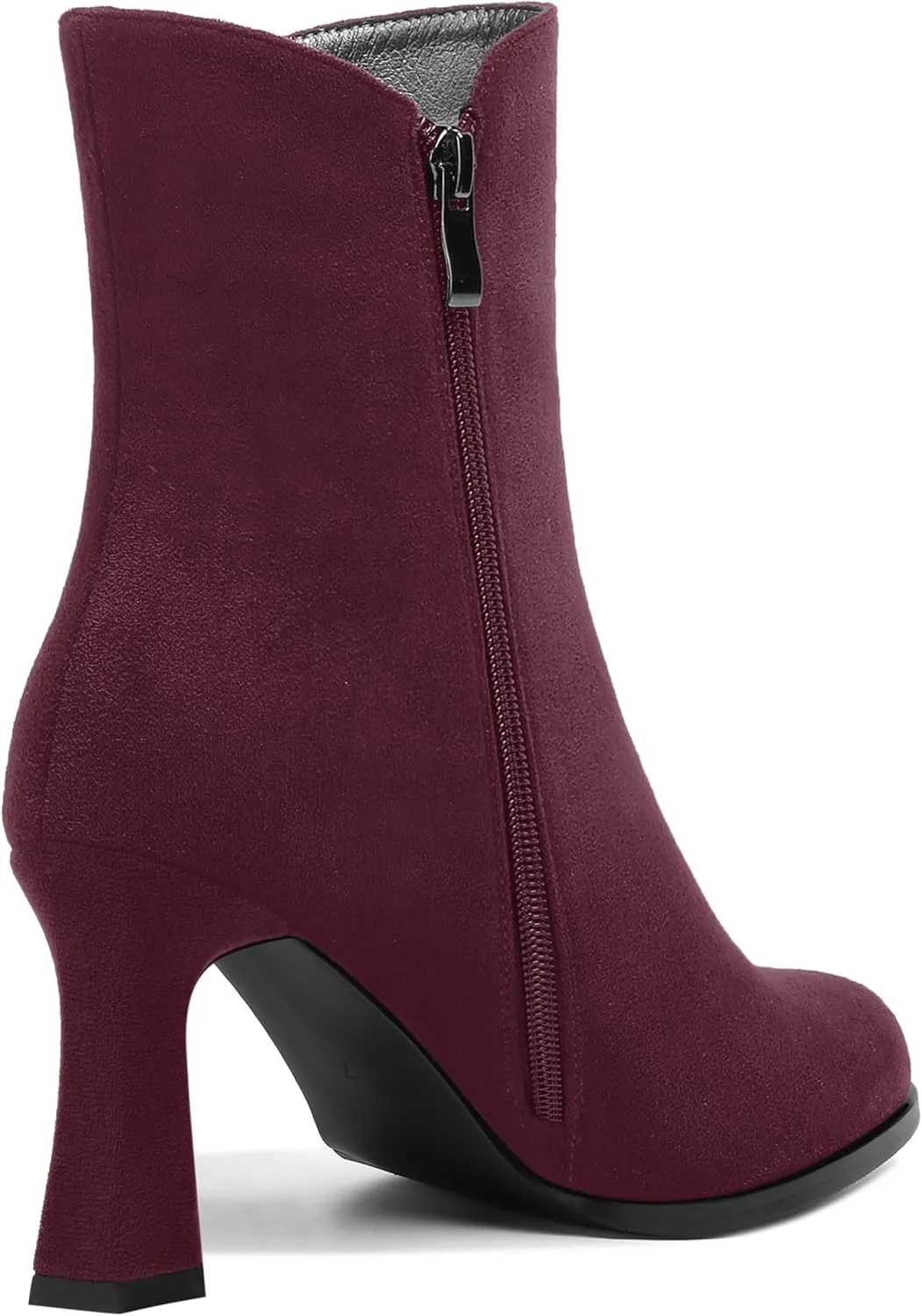 AMBELIGHT Womens Sexy Suede Evening Zip Round Toe Solid Block High Heel Ankle High Boots 3.3 Inch