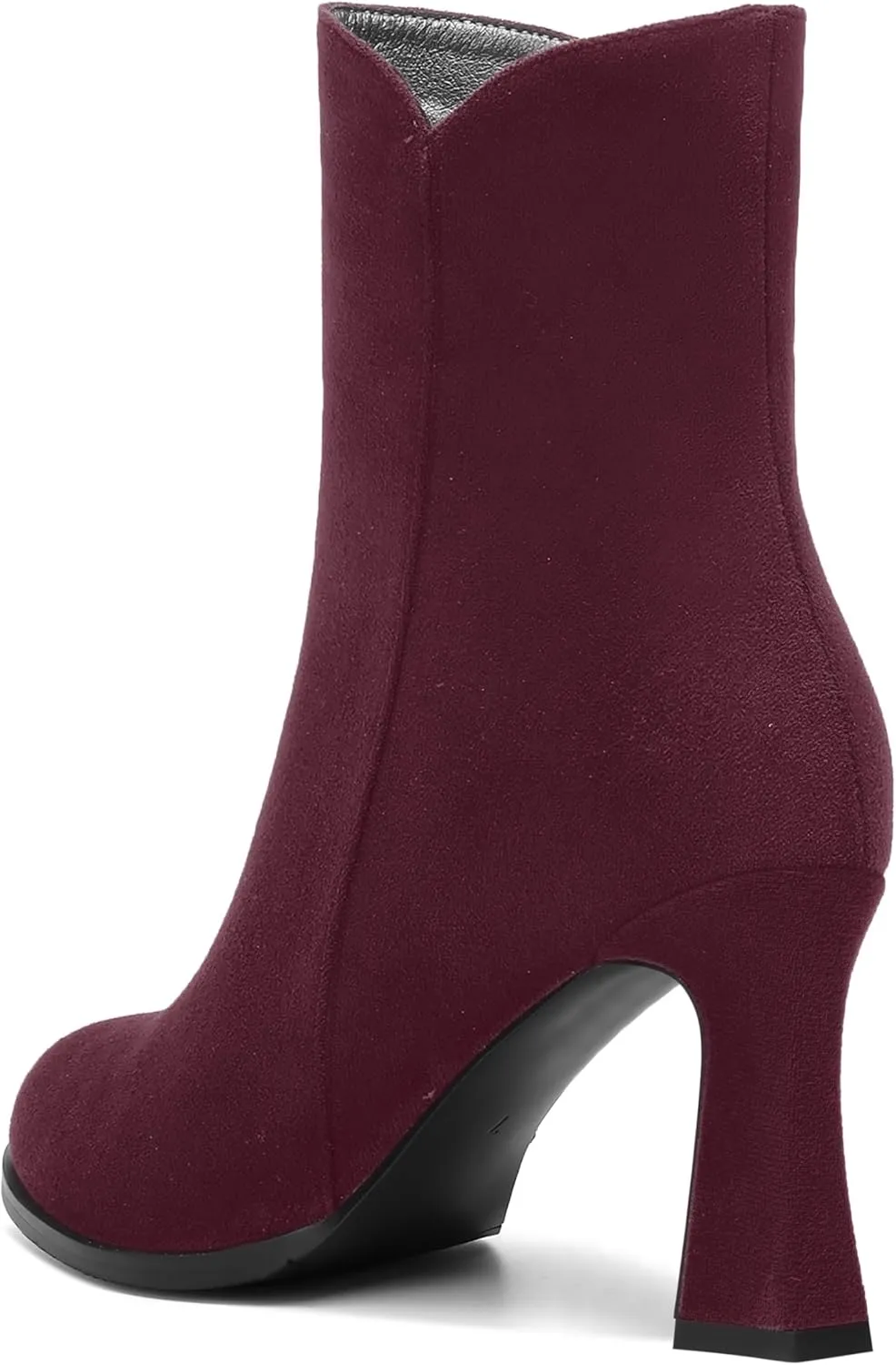 AMBELIGHT Womens Sexy Suede Evening Zip Round Toe Solid Block High Heel Ankle High Boots 3.3 Inch