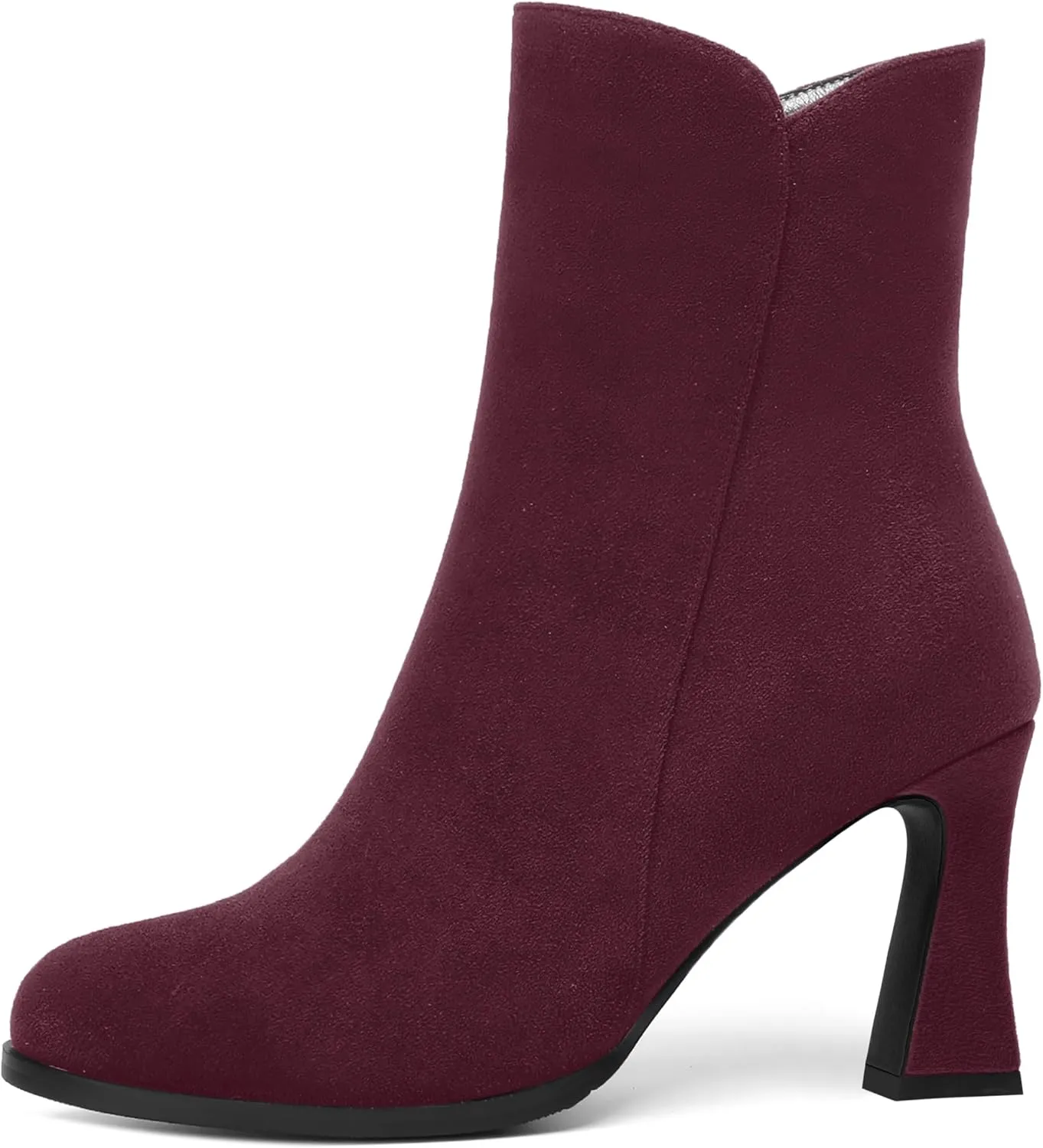 AMBELIGHT Womens Sexy Suede Evening Zip Round Toe Solid Block High Heel Ankle High Boots 3.3 Inch