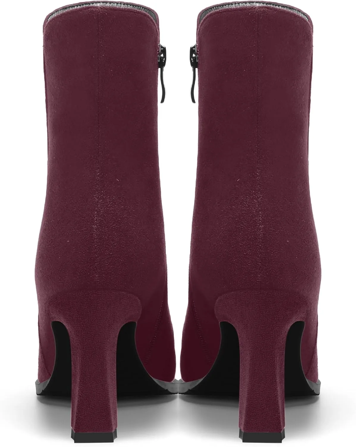 AMBELIGHT Womens Sexy Suede Evening Zip Round Toe Solid Block High Heel Ankle High Boots 3.3 Inch
