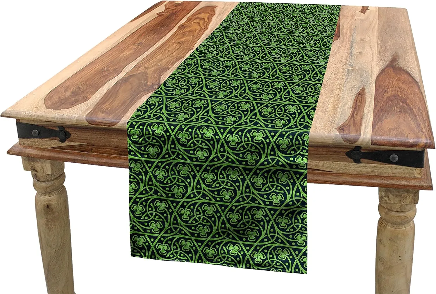 Ambesonne Irish Table Runner, National Foliage Pattern Intricate Twigs and Dots Trefoil Botanical Abstraction, Dining Room Kitchen Rectangular Runner, 12" X 72", Avocado Green