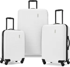 American Tourister Groove Hardside Luggage with Spinner Wheels, White, 3-Piece Set (Carry On, Medium, Large)