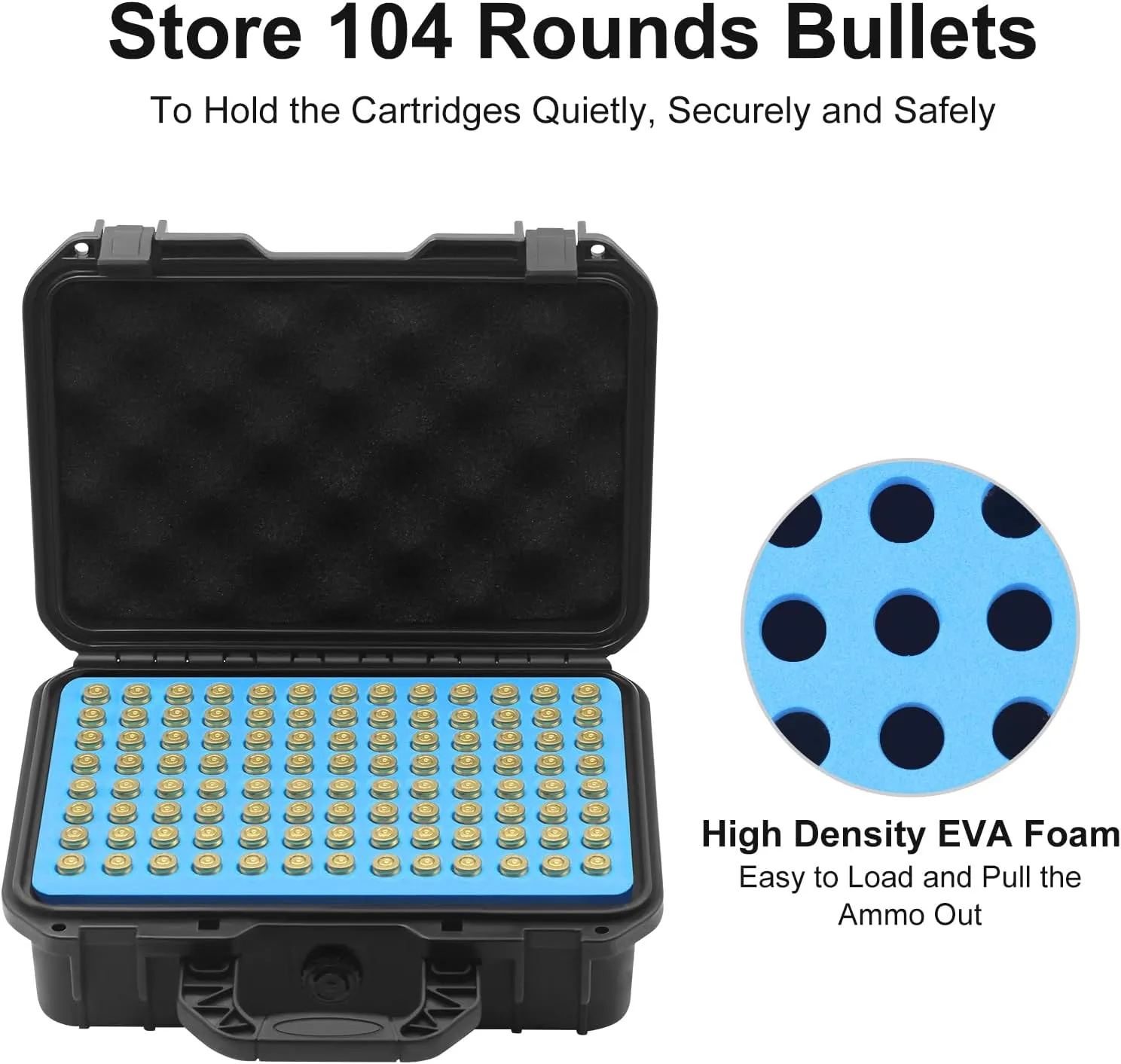 Ammo Storage Box, Waterproof Ammo Case, 9mm .223 Ammo Box，104 Rounds Bullet Ammo Can with Locking Hole, Ammunition Storage Container for Range Travel