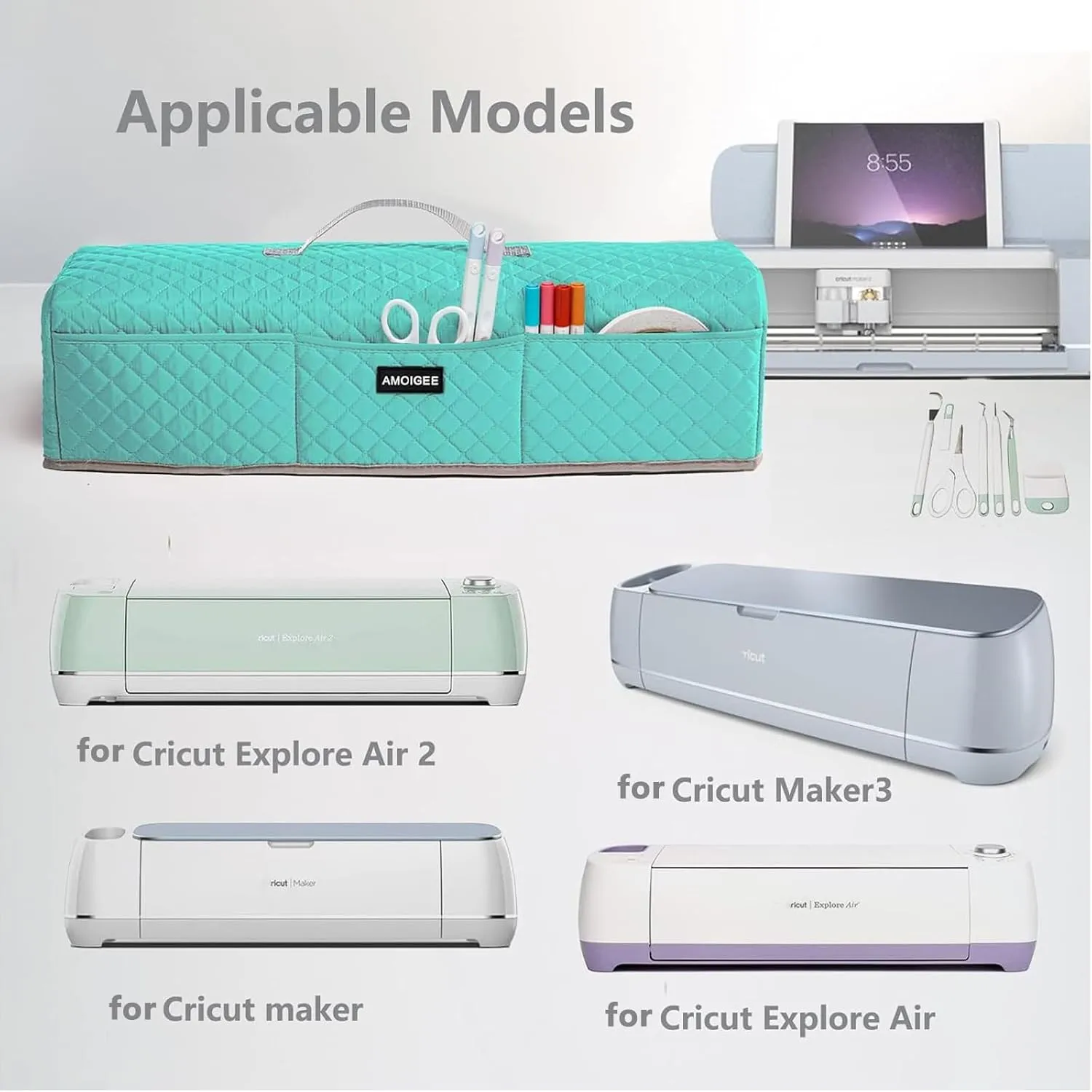 AMOIGEE Padded Dust Cover Compatible with Cricut Maker 4, Explore 4, Cricut Maker, Maker 3, Explore 3, Explore Air 2, Machine Cover for Cricut Accessories and Suppliers, Tools
