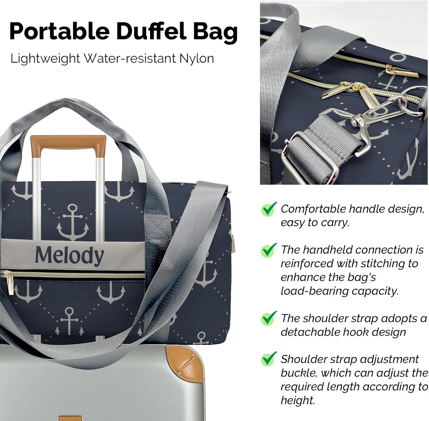 Anchor (2) Personalized Duffel Bag,Custom Travel Gym Bag with Name,Waterproof Sports Overnight Bag with Shoe Compartment & Shoulder Strap