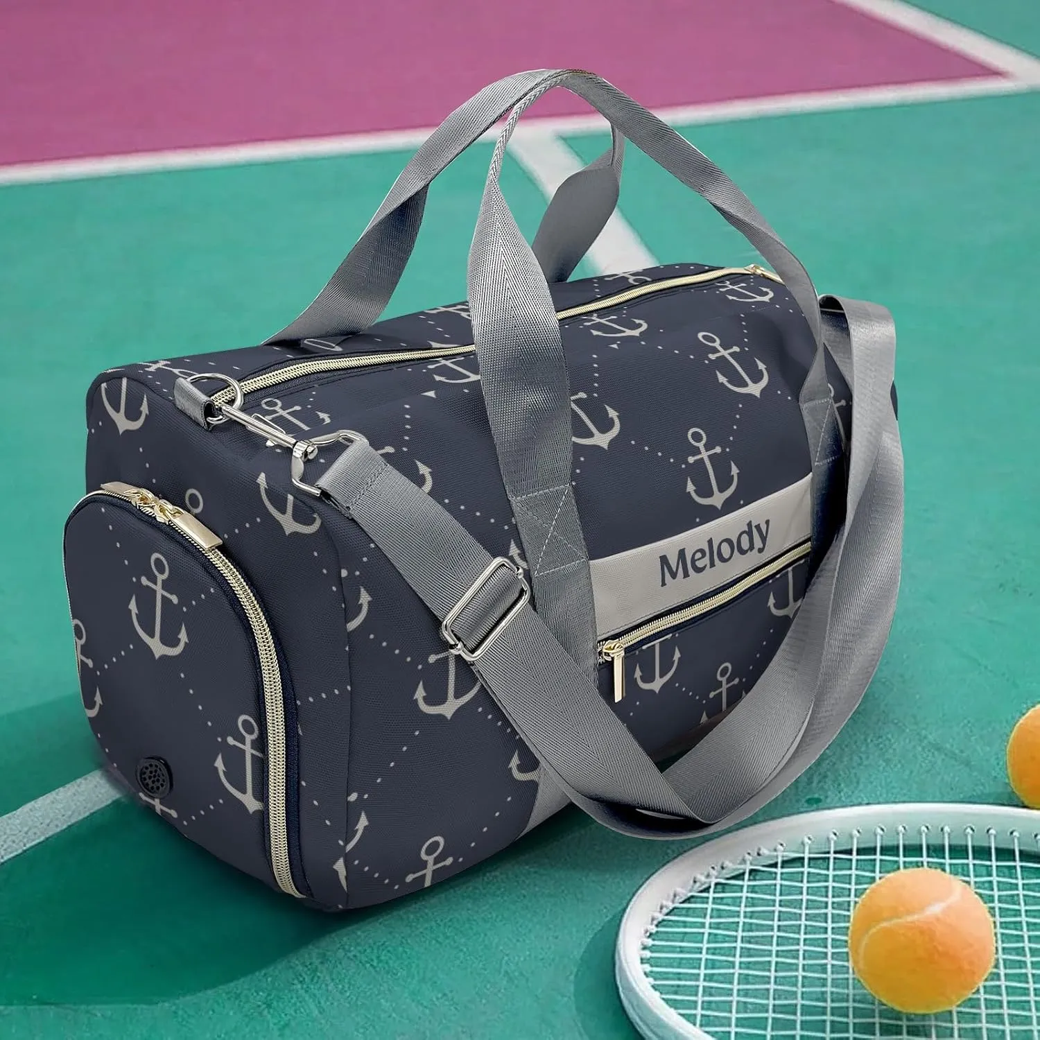 Anchor (2) Personalized Duffel Bag,Custom Travel Gym Bag with Name,Waterproof Sports Overnight Bag with Shoe Compartment & Shoulder Strap