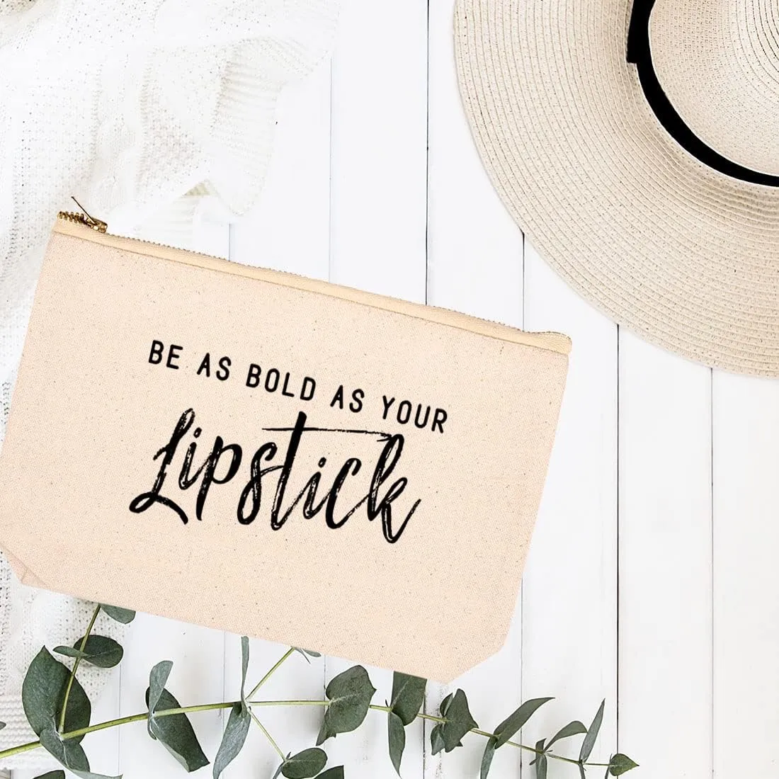 Andaz Press Funny Makeup Bag Canvas Cosmetic Bag with Zipper Be As Bold As Your Lipstick Makeup Pouch For Purse Travel Pouch Toiletry Bag Funny Pencil Bag Cute Birthday Gifts for Women 6.5 x 9 Inch