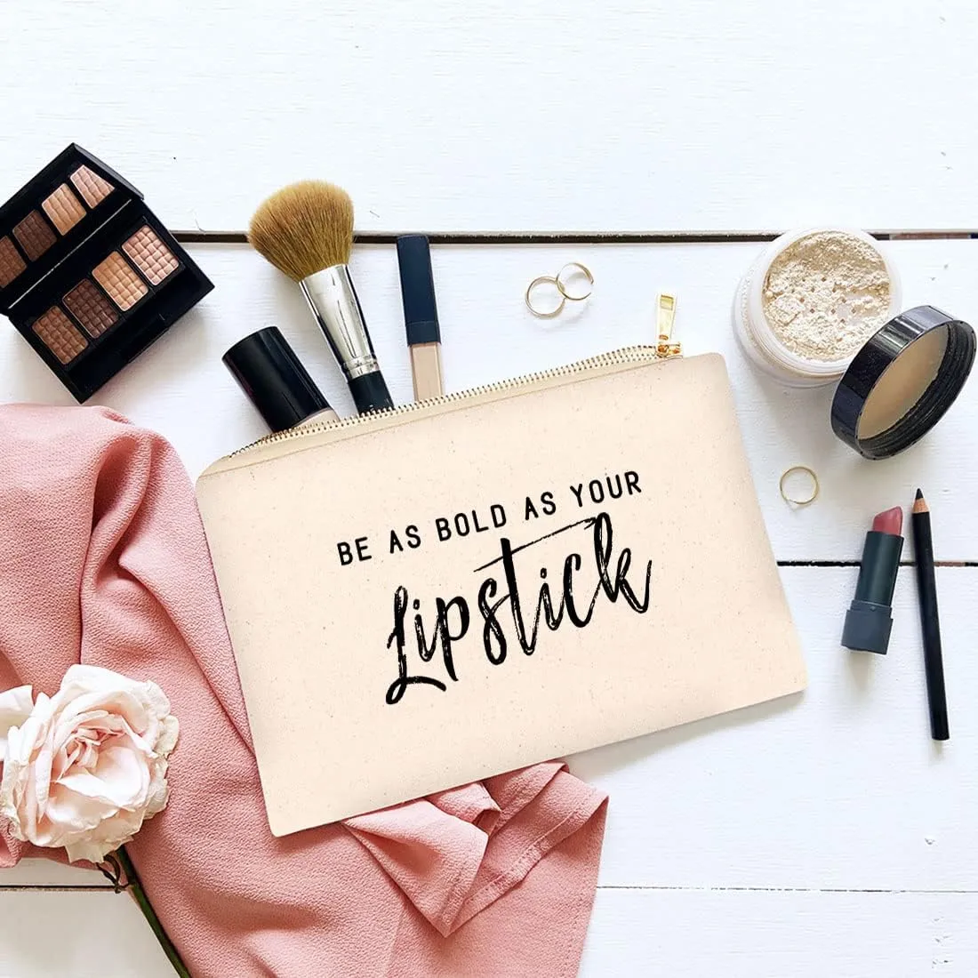 Andaz Press Funny Makeup Bag Canvas Cosmetic Bag with Zipper Be As Bold As Your Lipstick Makeup Pouch For Purse Travel Pouch Toiletry Bag Funny Pencil Bag Cute Birthday Gifts for Women 6.5 x 9 Inch