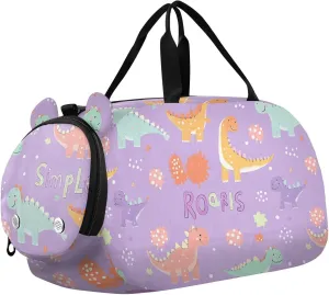 Animal Dino Roar Cartoon Girl's Gym Duffel Bag with Shoes Compartment Lightweight Weekender Overnight Bags for Boys and Girls