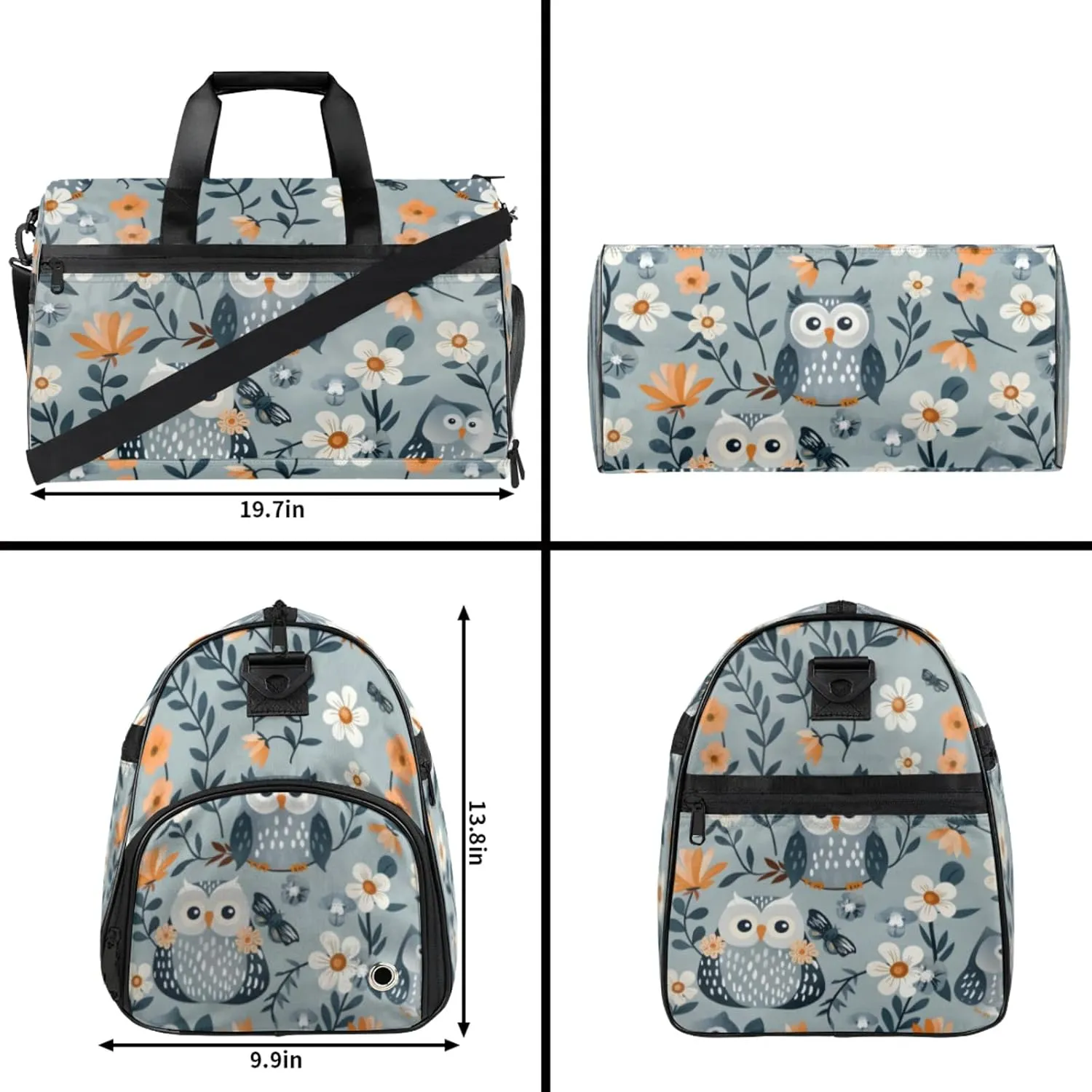 Animals Gym Duffle Bag for Men, Owls Waterproof Sports duffle bag for travel Weekender Bags for Women Overnight Bag with Shoes Compartment