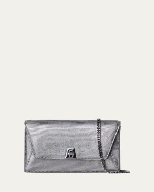 Anouk Lizard-Print Clutch Bag w/ Chain