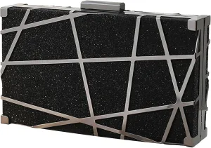 ANUFER Women's Sparkly Sequins Evening Clutch Bag Geometric Party Purse Bag with Two Chains