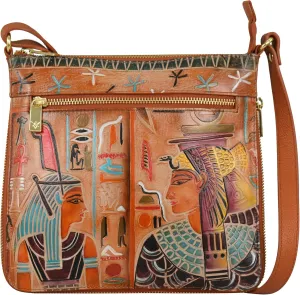 Anuschka Women’s Hand Painted Genuine Leather Expandable Travel Crossbody- Top Zip Entry, Multiple Pockets & Adjustable Strap