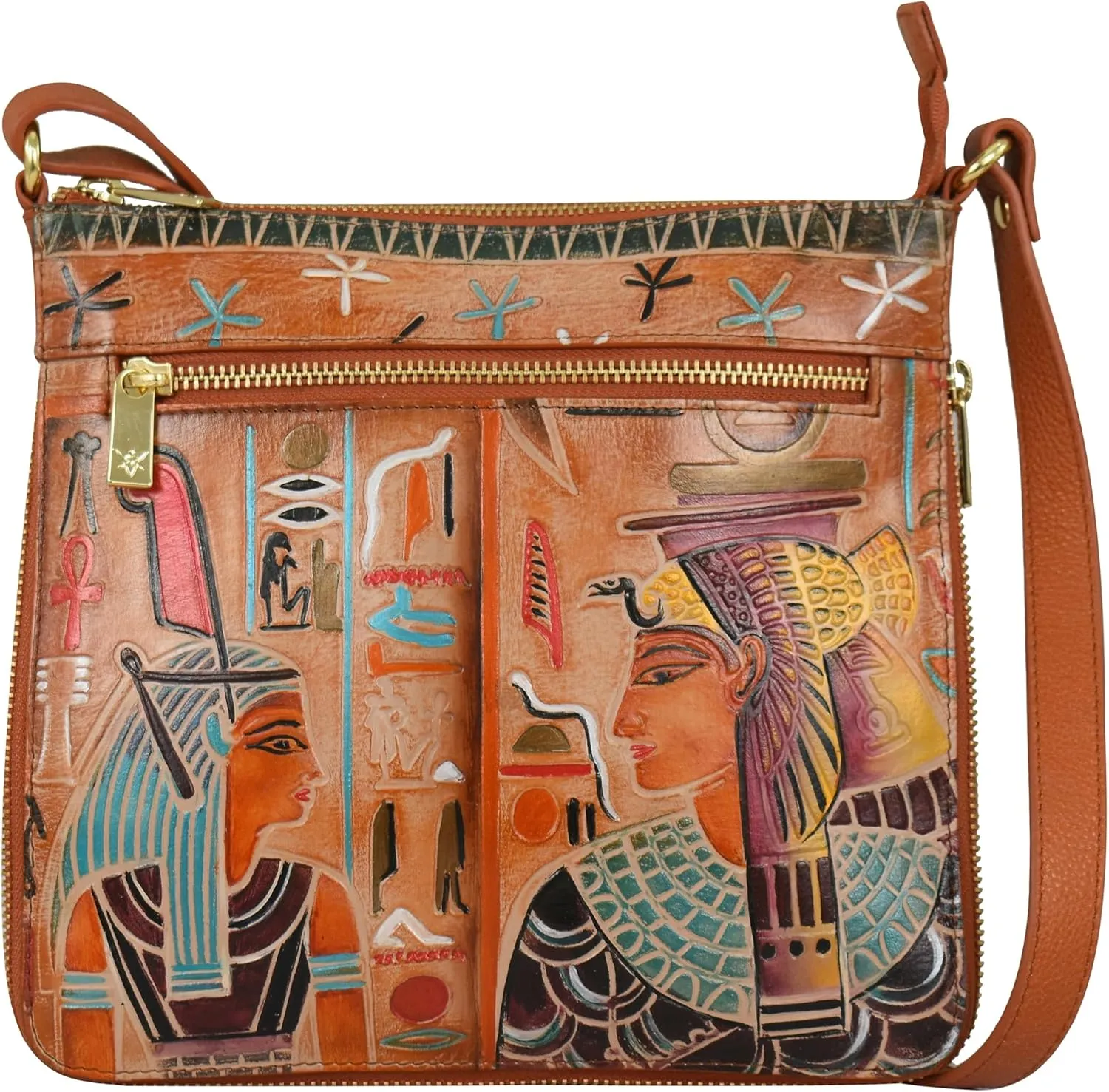 Anuschka Women’s Hand Painted Genuine Leather Expandable Travel Crossbody- Top Zip Entry, Multiple Pockets & Adjustable Strap