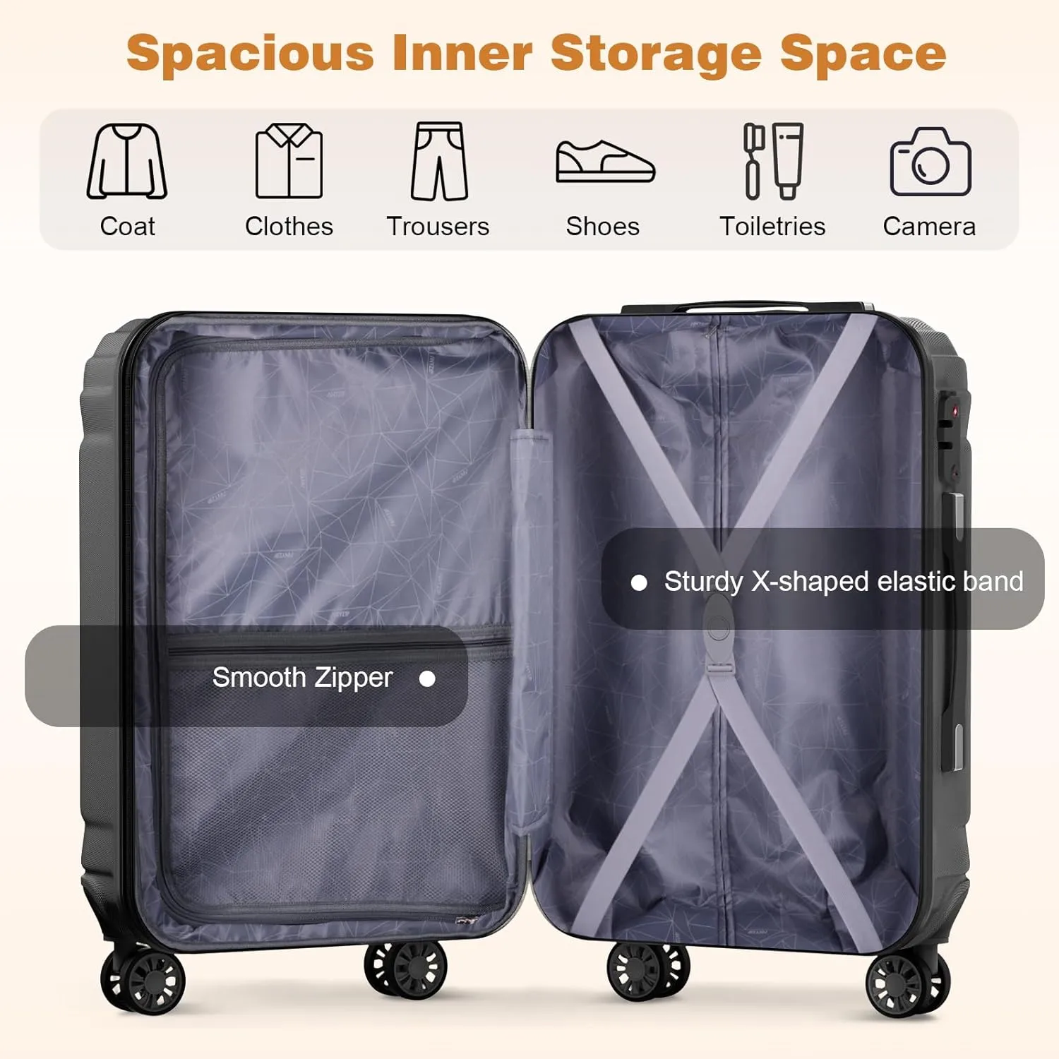 AnyZip Expandable Carry On Luggage, 20 Inch Hard Shell Travel Suitcase,Rolling Lightweight Suitcases with Wheels TSA Lock (Grey)