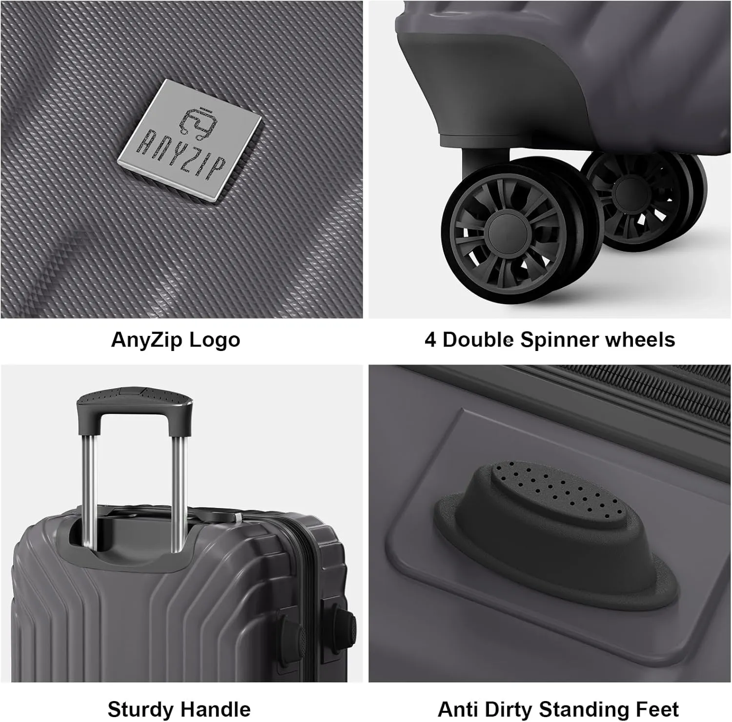 AnyZip Expandable Carry On Luggage, 20 Inch Hard Shell Travel Suitcase,Rolling Lightweight Suitcases with Wheels TSA Lock (Grey)