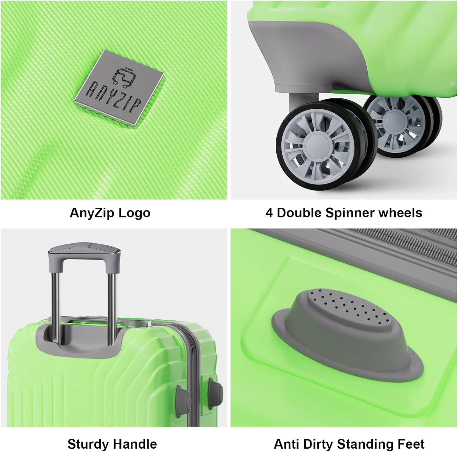 AnyZip Expandable Luggage Sets, 3 Piece Hard Shell Suitcase, Rolling Lightweight Travel Suitcases Sets with Wheels TSA Lock 20 24 28 Inch (LightGreen)
