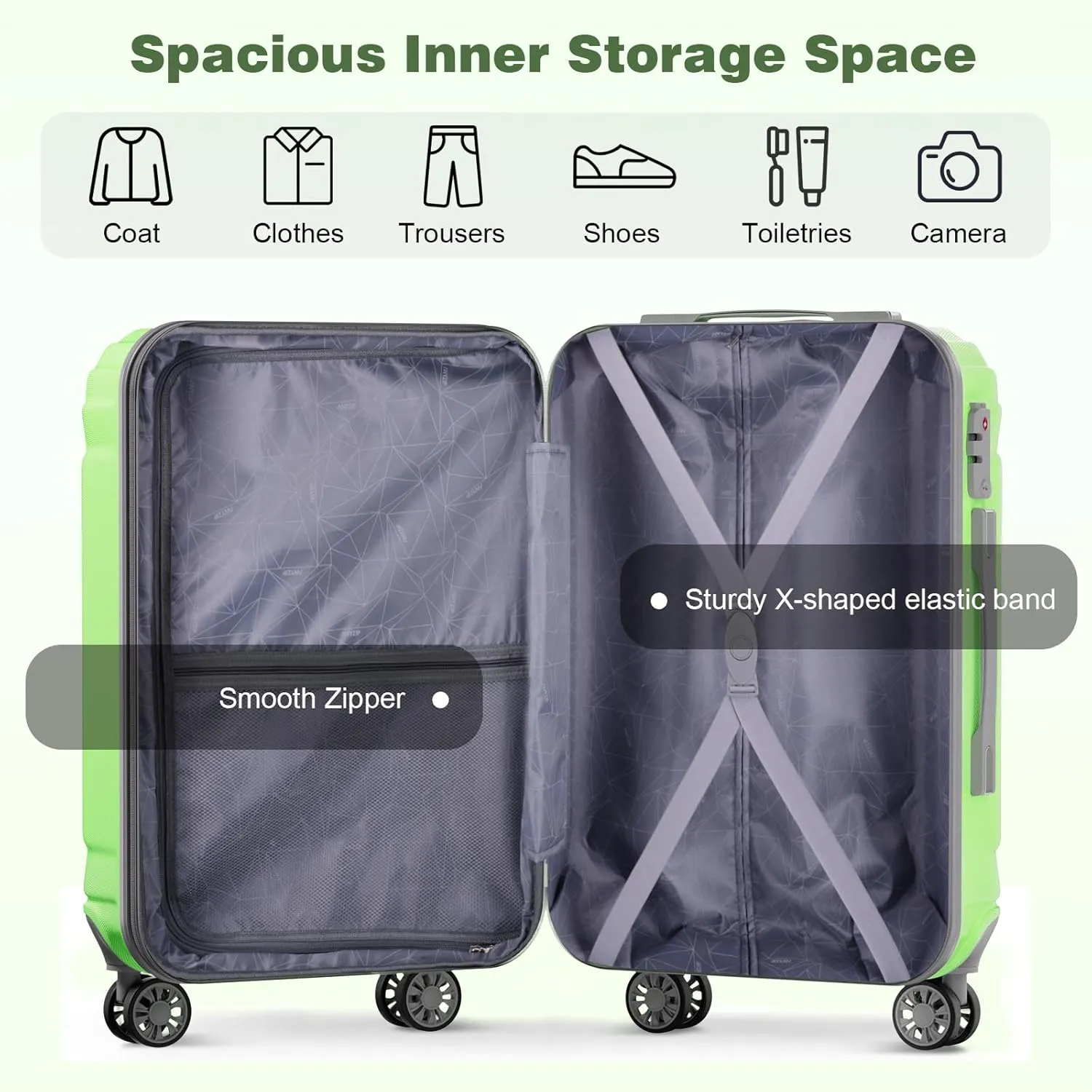 AnyZip Expandable Luggage Sets, 3 Piece Hard Shell Suitcase, Rolling Lightweight Travel Suitcases Sets with Wheels TSA Lock 20 24 28 Inch (LightGreen)